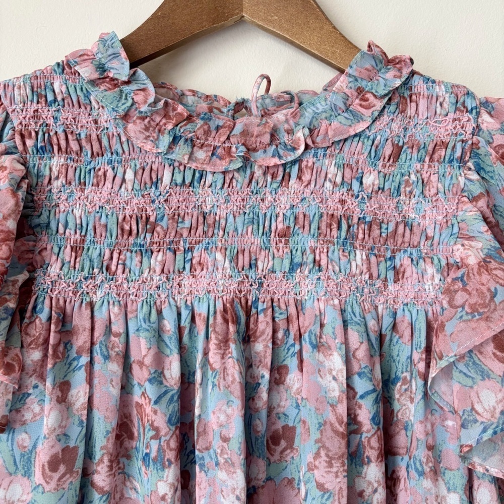 En Saison Watercolor Floral Smocked Blouse Small Cottagecore - Picture 3 of 9